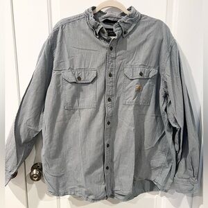 Carhartt Loose Fit Pinstripe Button Down Cotton Shirt Size XL